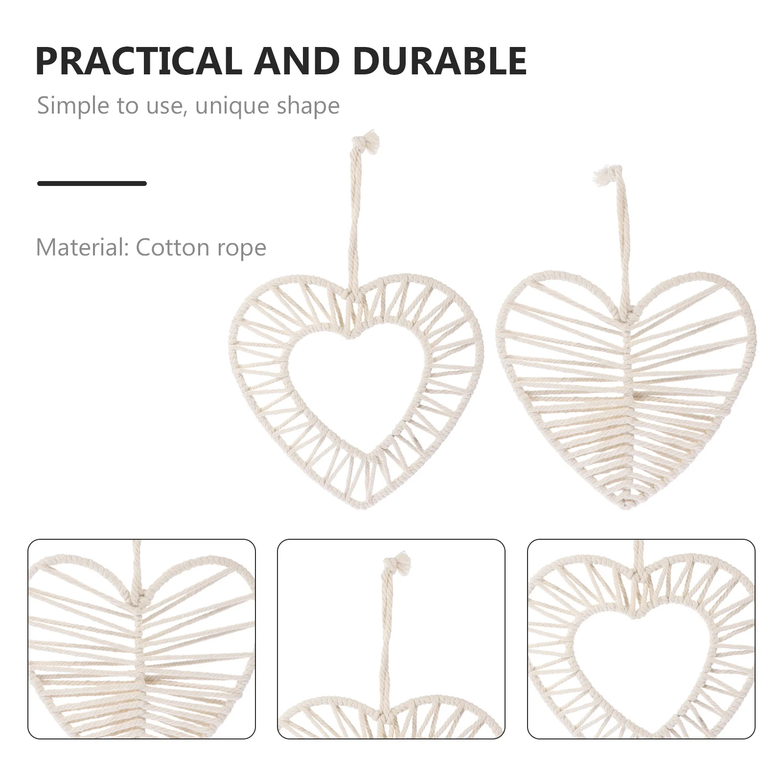 

2Pcs Loving-Heart Shape Wall Art Decor Hand Woven Cotton Adorn for Indoor Outdoor Home Wedding Decoration Vintage Hanging