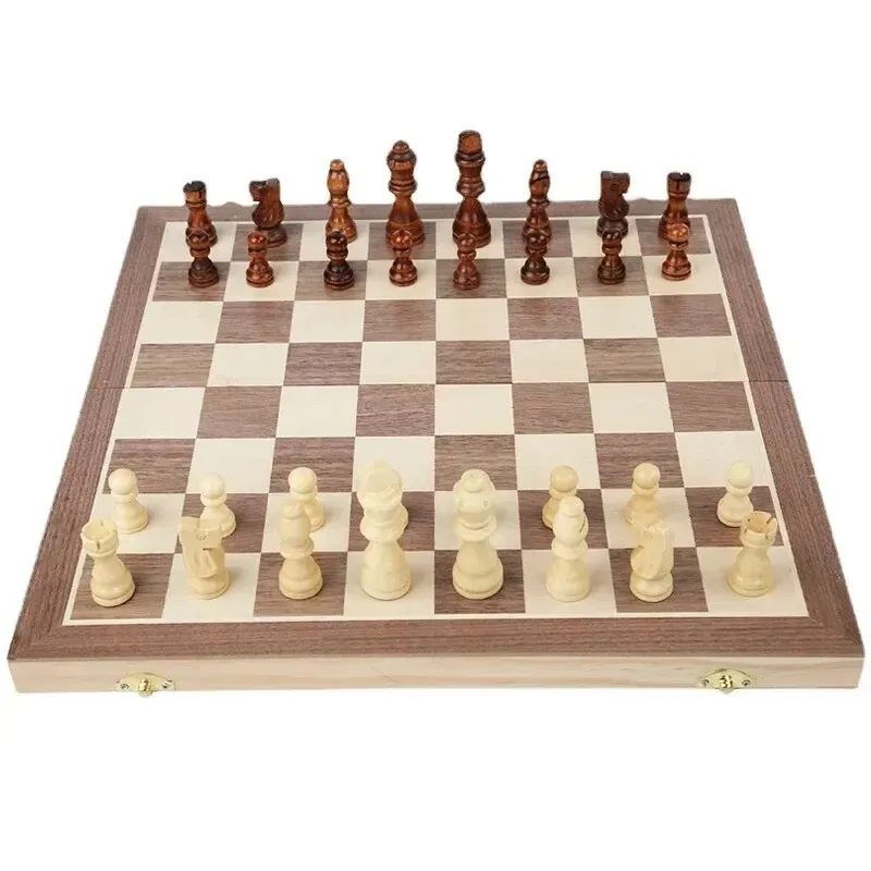 【Best-selling】Folding Chess Set Wooden Chess Pieces Board Games Handmade Checkerboard Family Table Game Educational Child Games