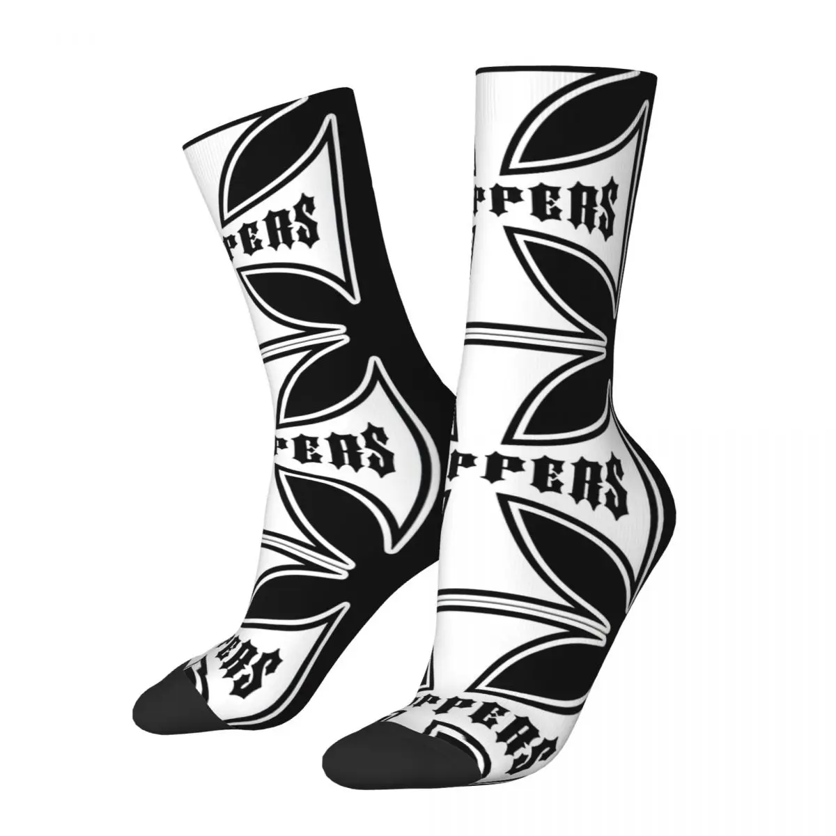 Funny Crazy White Sock for Men Hip Hop Harajuku West Coast Choppers Happy Quality Pattern Printed Boys Crew Sock Casual Gift