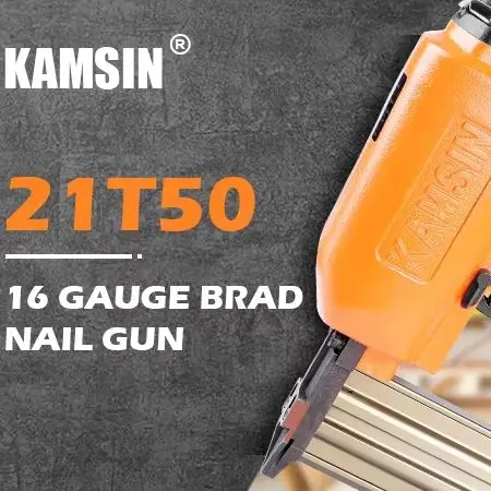 KAMSIN T50 16 Gauge Pneumatic Brad Nailer with SafetyAir Power Continuous Brad Nail Gun Finish Nail Gun for Woodworking