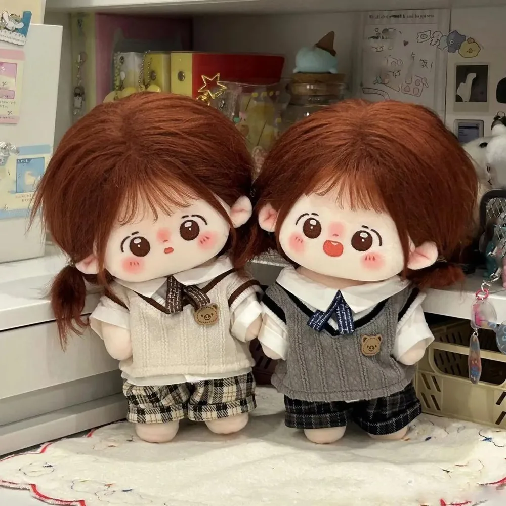1 set School Uniform 20cm Cotton Doll Clothes Knitted Vest Plaid Shorts Cotton Doll's Clothes Mini Outfit Plush Doll Clothes