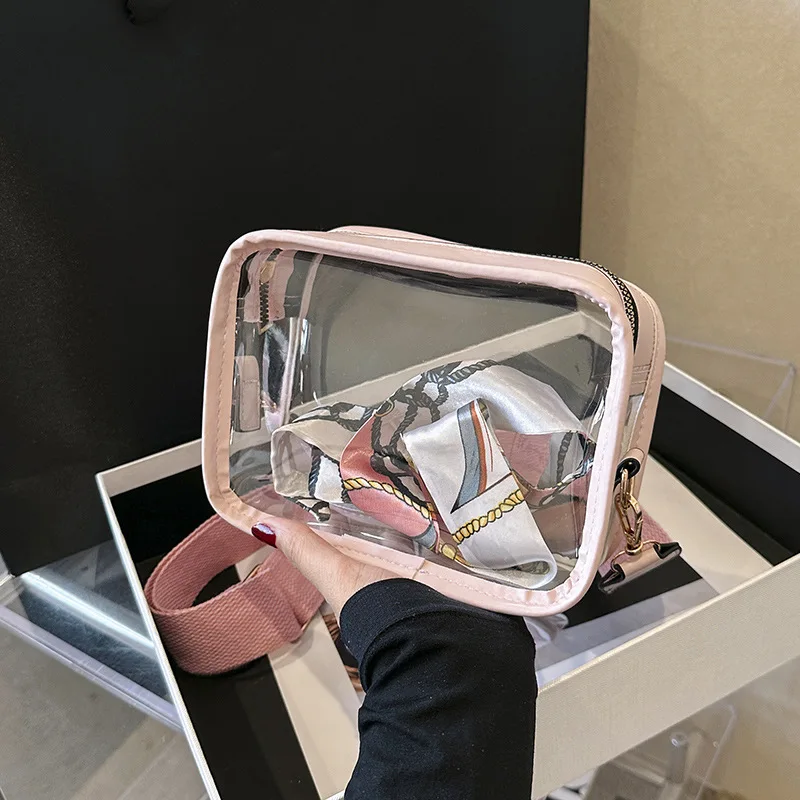 

Transparent Bag Crossbody Bags for Women Wide Shoulder Strap Small Square Bag Trendy PVC Purse and Handbags Сумка Женская Sac
