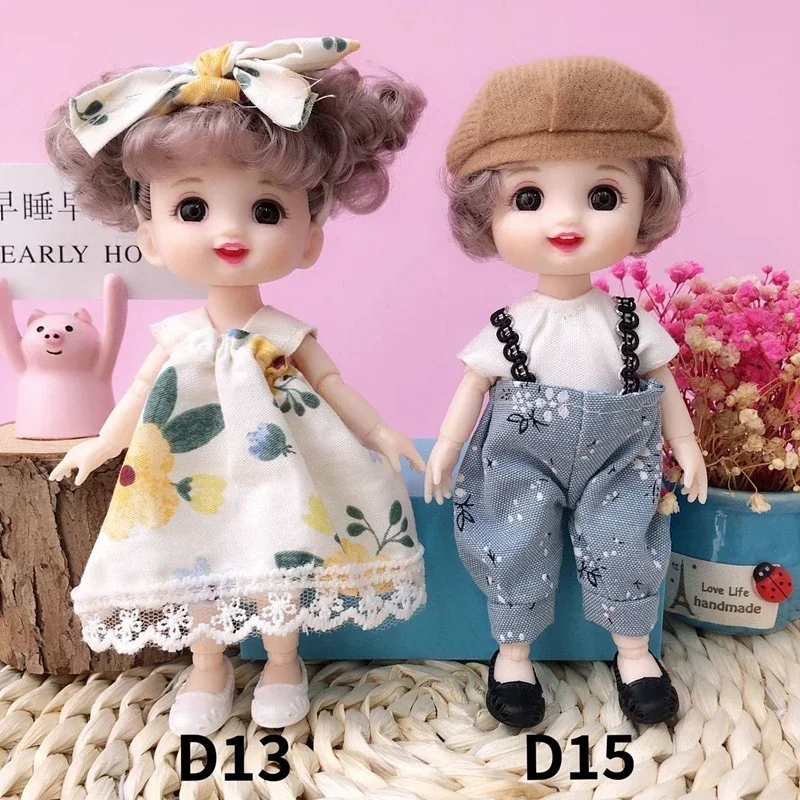 2pcs BJD Doll 13 Movable Joint Cute and Sweet Smiley with Clothes Can Dress Up Fashion 1/8 Plaything Children DIY Girl Toy Gift