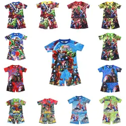 Zestaw piżam dziecięcych z krótkim rękawem T Shirt spodenki superbohater Spiderman kostium piżamy dla dzieci chłopiec dziewczęta Pijamas Cartoon Baby Sleepw