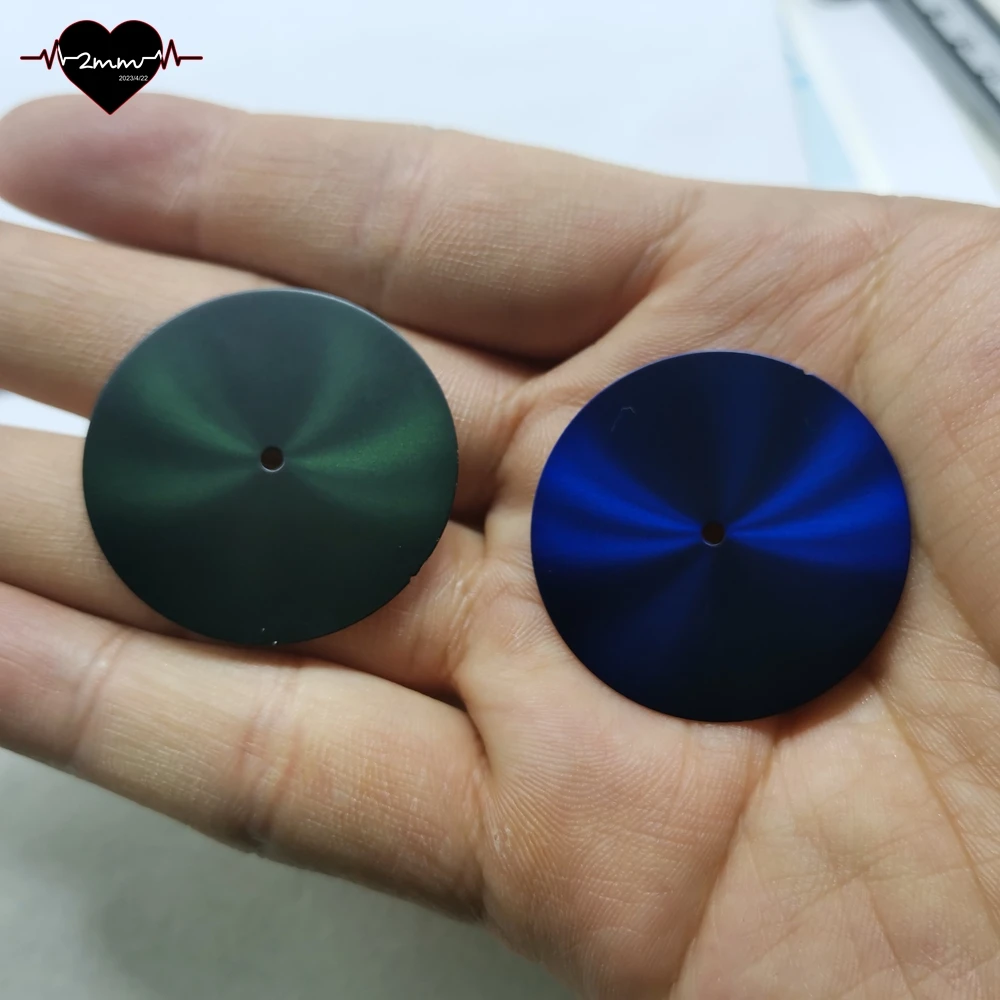 قرص ساعة فارغ 33.5 ملم وجه ساعة أمة الله أسود، أخضر، رمادي، أزرق، أحمر اللون لحركة NH35 NH36 قرص ساعة أشعة الشمس