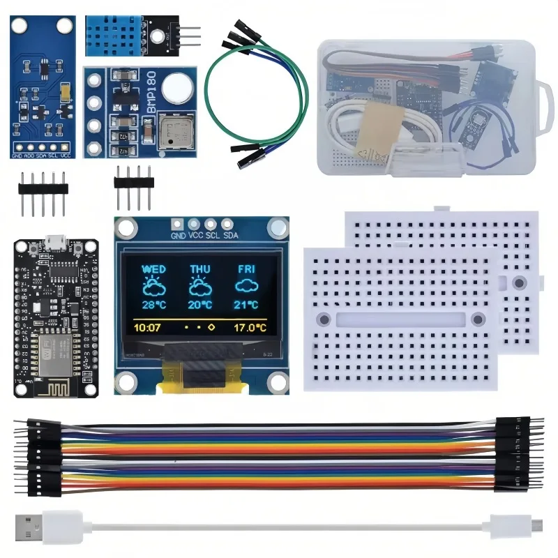 Immagine 4: Kit stazione meteorologica ESP8266 Modulo display OLED di temperatura e umidità Tagliere Sensore di pressione BMP180