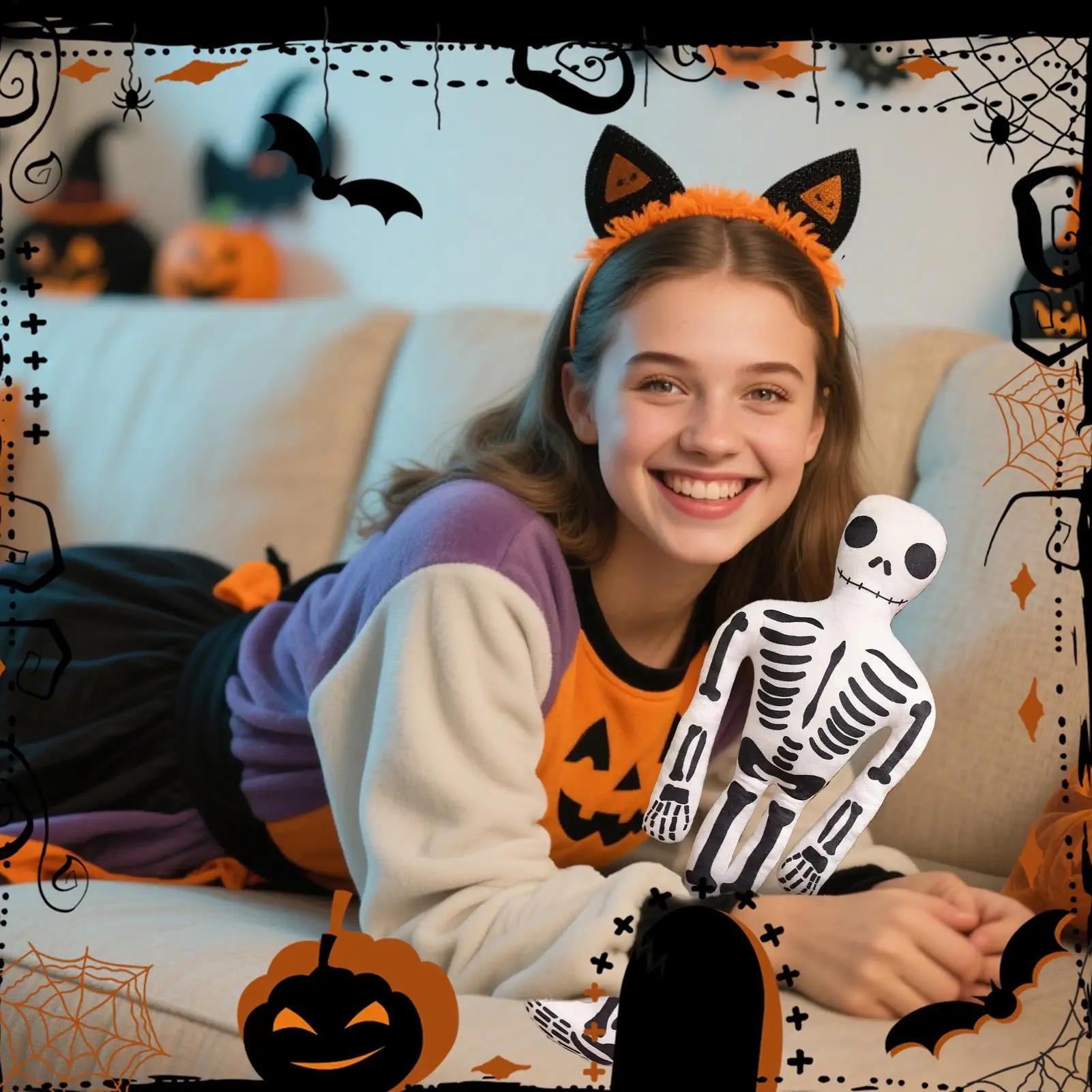 هالوين محشوة ألعاب من نسيج مخملي محشوة الجمجمة الهيكل العظمي البشري وسادة عطلة عناق الجمجمة وسادة ديكور لمكتب الأريكة الأريكة #4