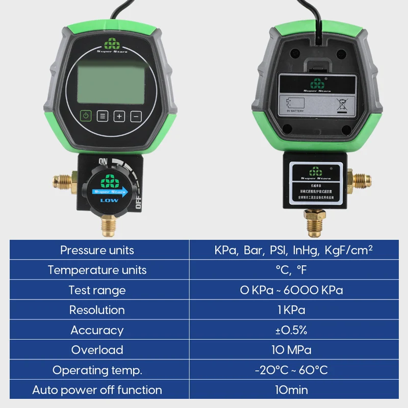 DSZH Electronic Fluoride Gauge Digital Display Manifold Tester Refrigerant Vacuum Pressure Gauge Air Conditioning Leak Detection