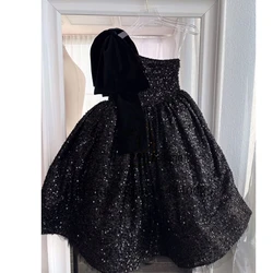 Black Scoop Flower Girls Dresses for kids 2024 Summer Sleeveless Wedding Party Dresses with Sequiend New فلور فتاة اللباس