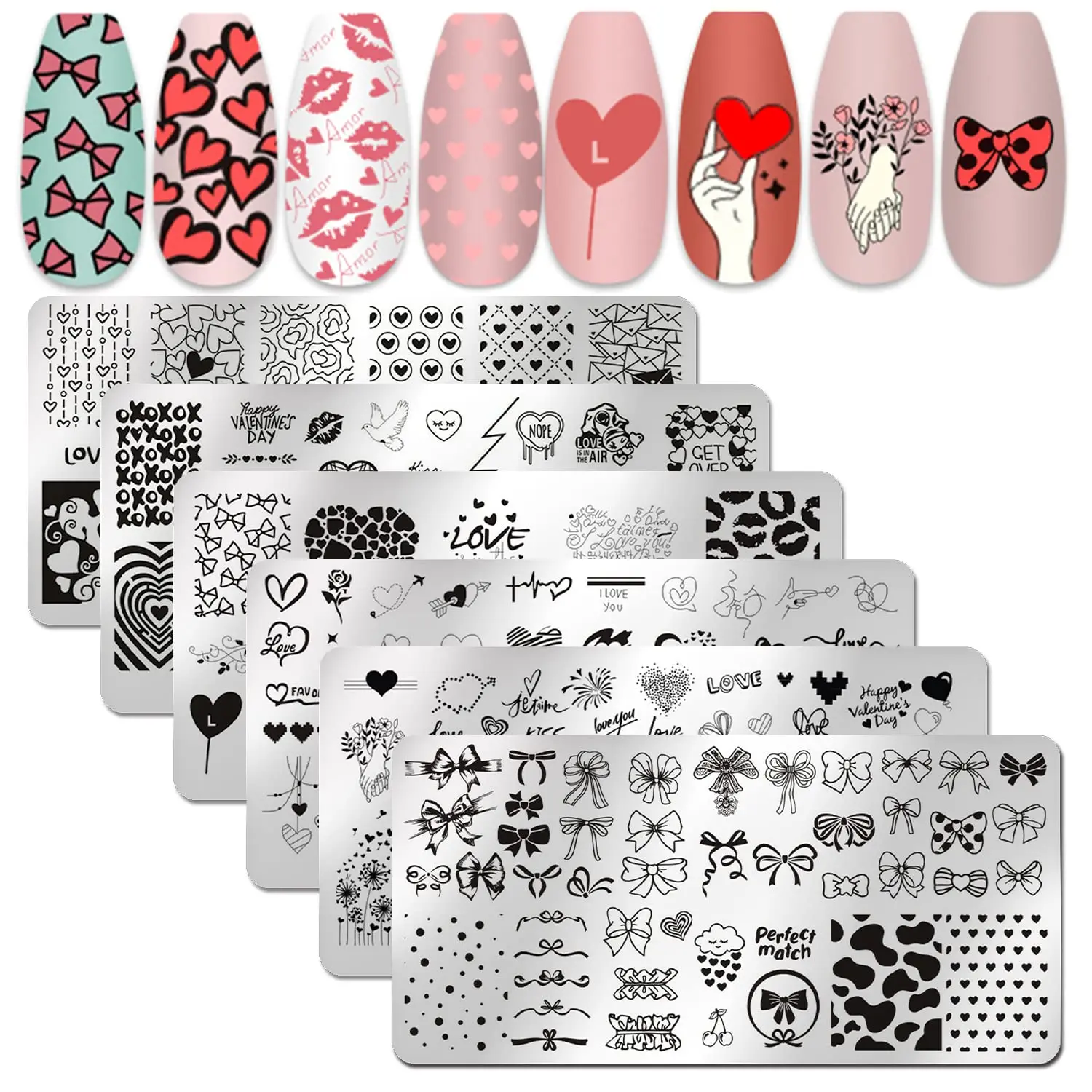 

6Pcs Valentine's Day Nail Stamping Plates with Heart Designs for Acrylic Nails