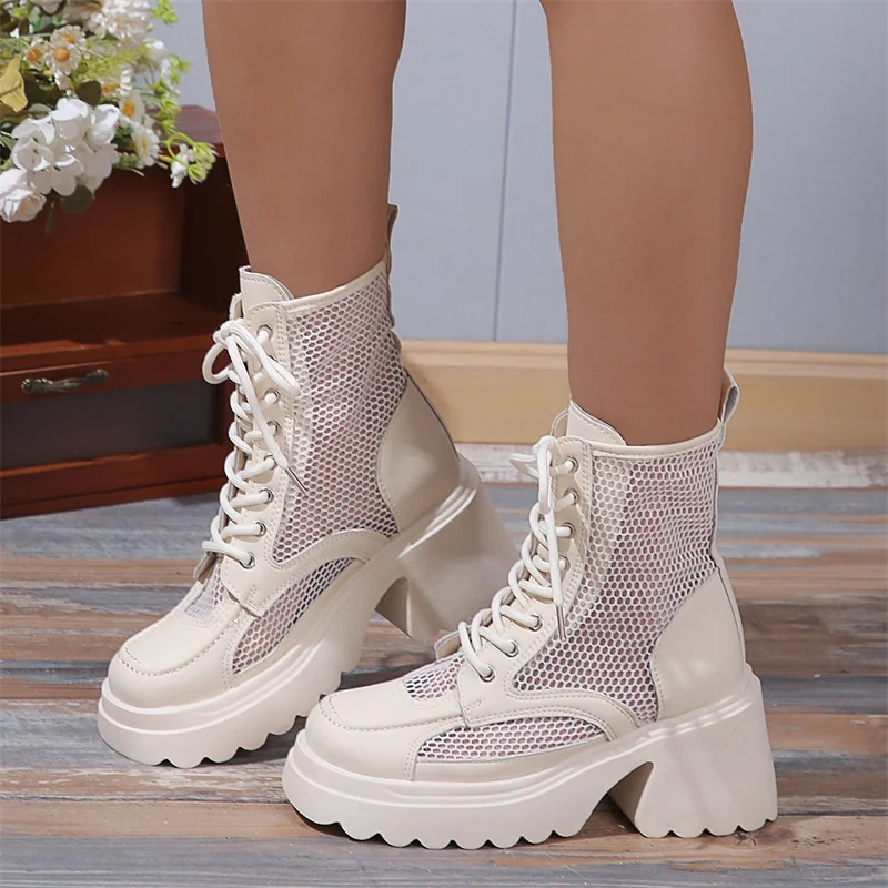 Fashion Chunky Women Summer Cool Boots Sandals Thick Pumps Heels Shoes Breathable Chelsea Boots Designer Women Shoes