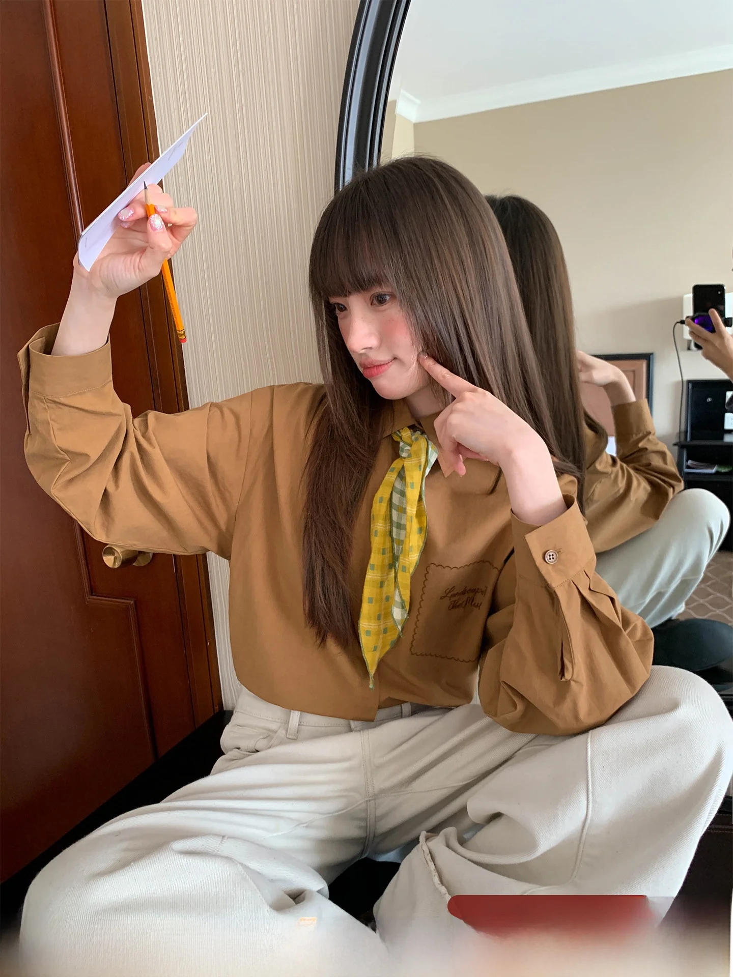 

Женская повседневная свободная футболка с вышивкой, винтажный шарф-украшение, однотонная, универсальная, осенняя