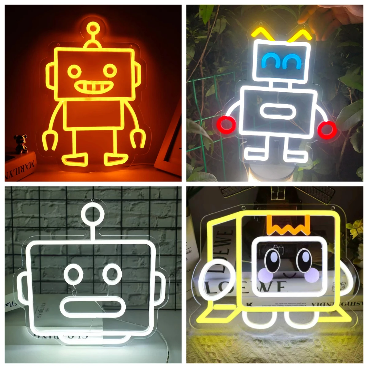 Robot Neon Signs USB Dimmable LED Neon Lights for Game Room Baby Living Room Kids Room Decoration Bedroom Accessories Kids Gifts