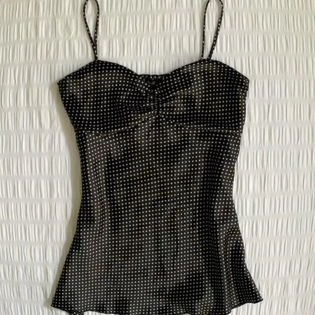 Retro Polka Dot Strap Vest Women's Folded Sleeveless Millennium Spicy Girl Top Summer New Style Vintage Checkered Backless