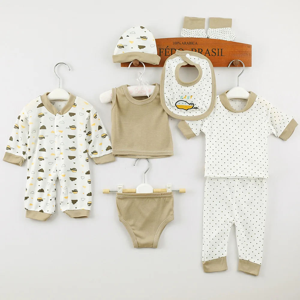 8Pcs/Set Infant Girl Clothes Newborn Baby Boy Outfit 0-3M Bodysuit+Tops+Pant+Underpant+Bib+Hat+Sock Children Underwear Suit A381