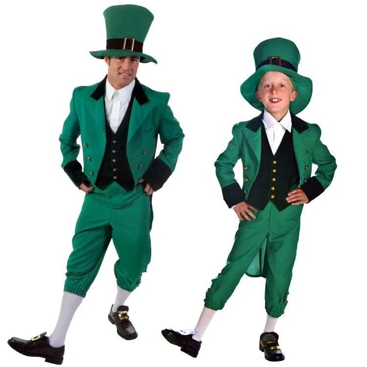 

Kids Cosplay Costume Children Adult Green Elf Costume Halloween Party Ireland Goblin Costumes Outfit Fancy Cosplay Uniform