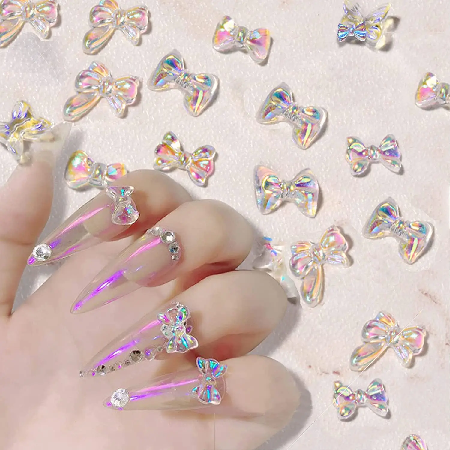 100pcs 3D Aurora Butterfly Bear Deer Pearl Mix Box Professional Accessories DIY Nail Design