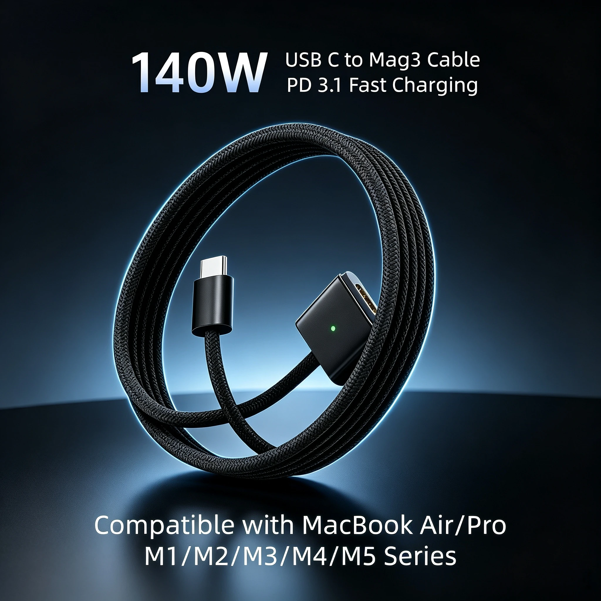 140W PD USB-C Magnetic 3 Charging Cable 2M Braided Fast Charging Cord Compatible With MacBook Pro Air M1 M2 M3 M4 Laptop
