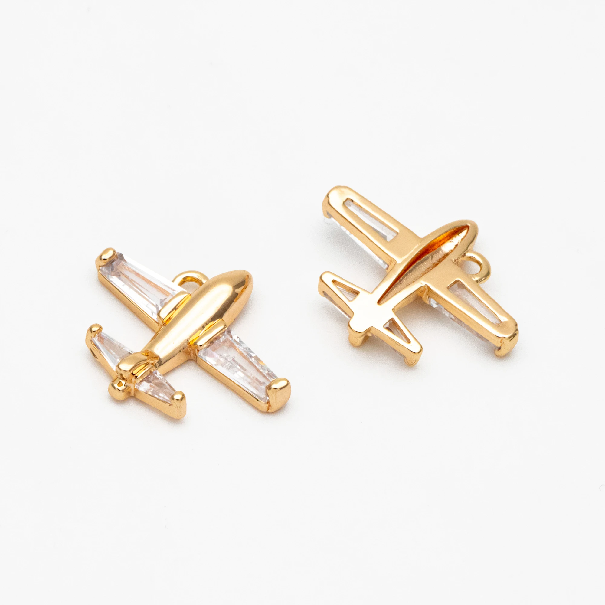 

4pcs CZ Pave Airplane Charms 14mm, 18K Gold Plated Brass, Mini Plane Pendants For Jewelry Making Diy Accessories (GB-4196)