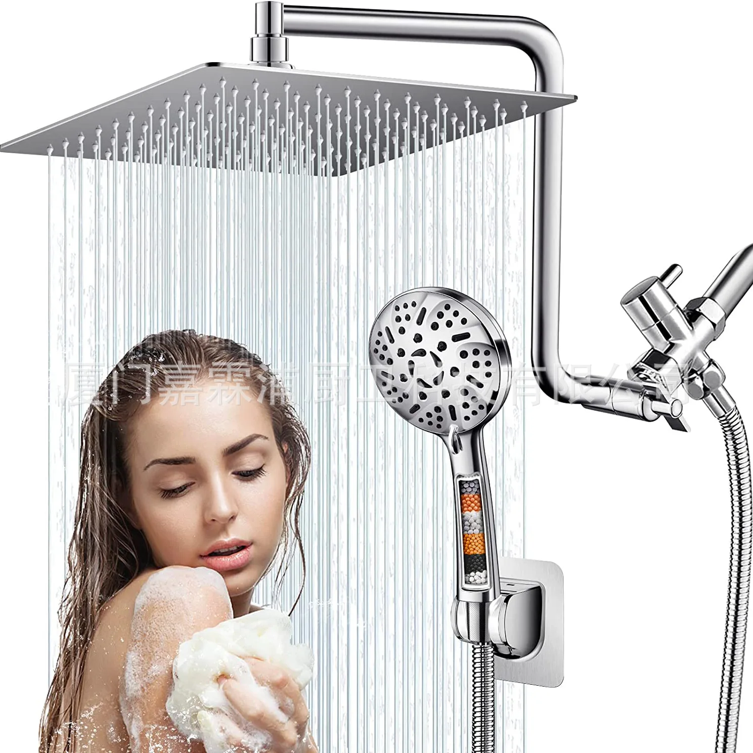 

9-Function pressurized filter shower set 10-inch stainless steel top spray with elbow, three-speed switching shower wholesale