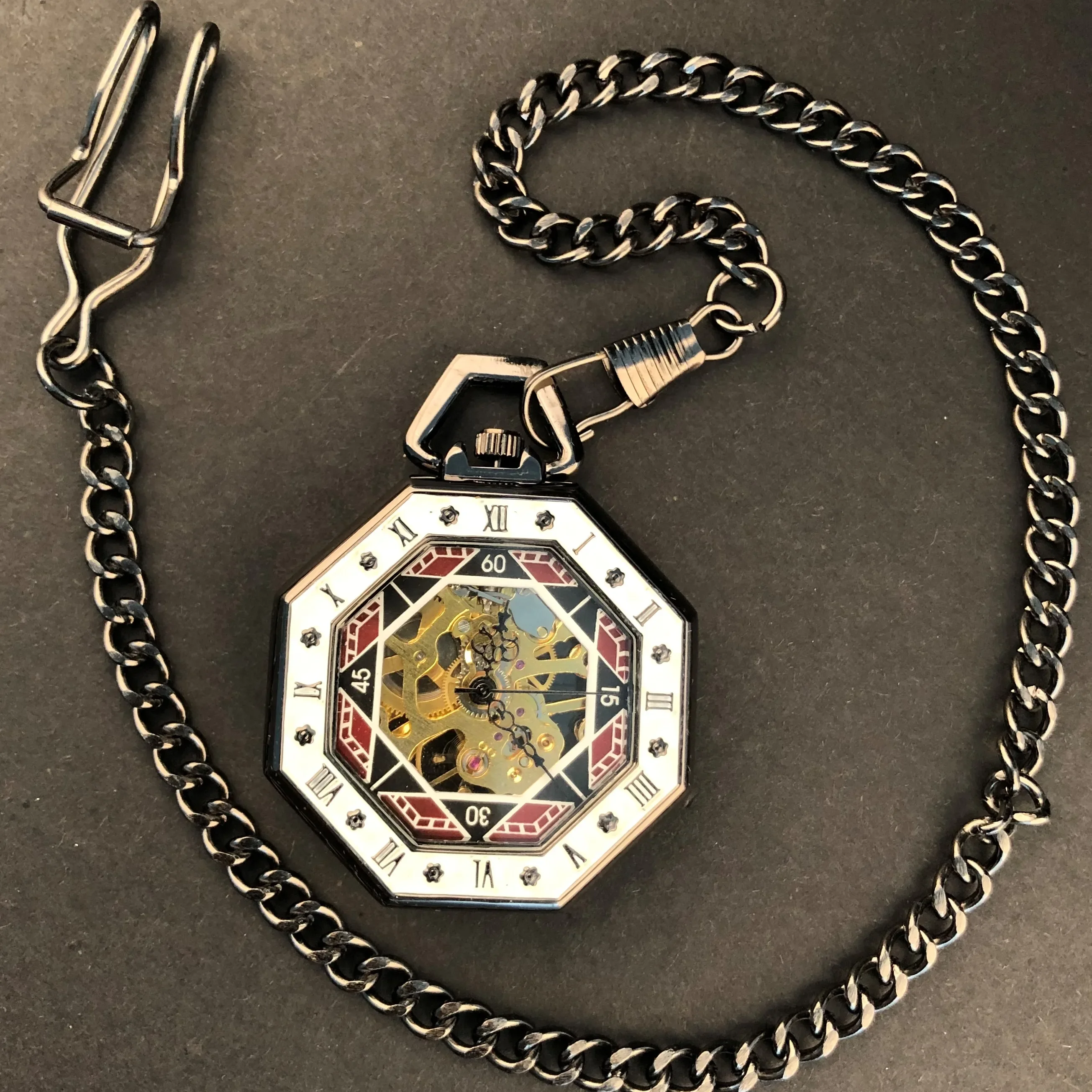 

Vintage Personality Hexagonal Polygon Pocket Watch Collection Antique Pendant with Chain Pocket Clock