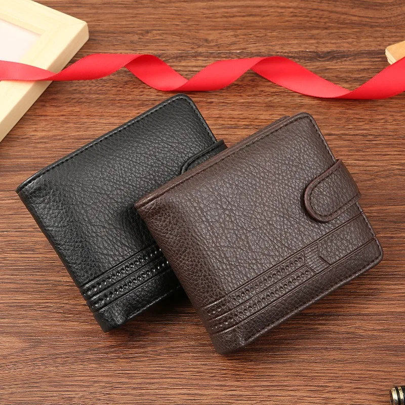 Casual Wallet For Men Leather Short Hasp Man Wallets Durable Coin Pouch Male Slim Bifold Photo ID Card Holders Purse Money Clip