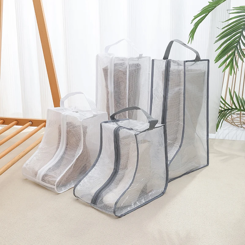 Waterproof Dustproof Transparent Shoes Protection Bag Boot Storage Bag Zippered Portable Boots Pocket Household Travel Storage B