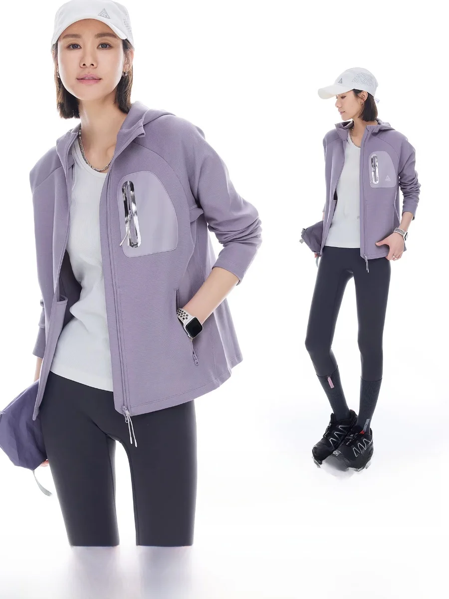 

Женская повседневная хлопковая куртка с капюшоном, с небольшим текстурным узором, весна 2026, фиолетовый цвет, прямой крой, длинный рукав, пальто-рубашка