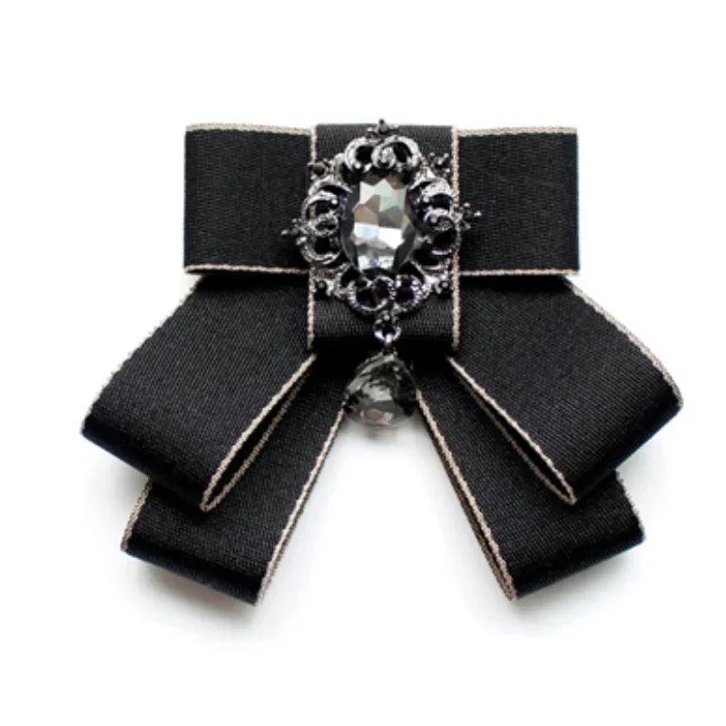 Korean Fabric Bow Tie Brooch Rhinestone Pearl Jewelry British Student Shirt Collar Pins Brooches for Women and Men Accessories