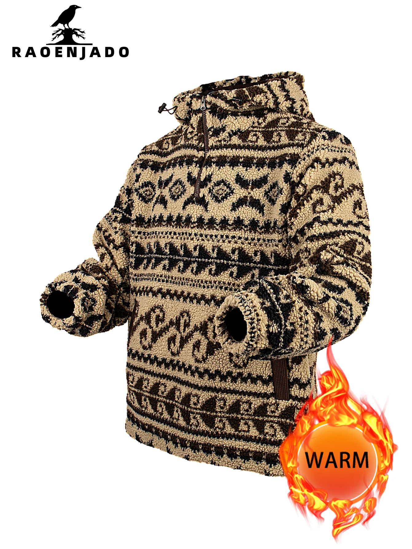 Chaqueta cárdigan de lana con capucha y media cremallera para hombre, ropa de abrigo cálida y gruesa para otoño e invierno con bolsillos, abrigo informal con patrón Retro