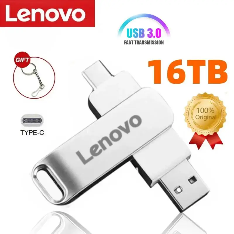 Lenovo 16TB USB 3.0 Flash Drive U Disk Type-C interfaccia trasferimento ad alta velocità 8TB 4TB Pendrive in metallo di grande capacità Memoria Stick