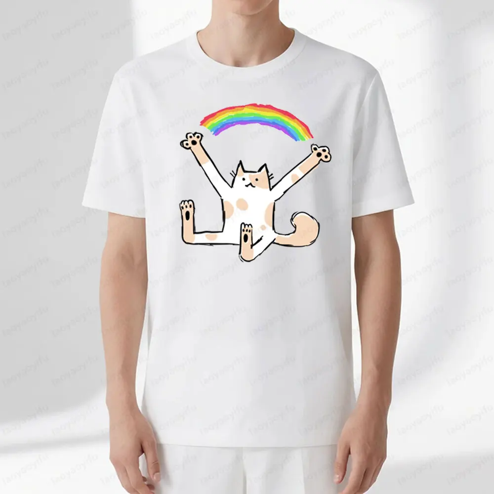 

Cat Shows The Rainbow LGBT Support Tshirt Pride Month Мужчины Женщины Унисекс Повседневная жизнь Повседневные летние футболки с круглым вырезом и короткими рукавами