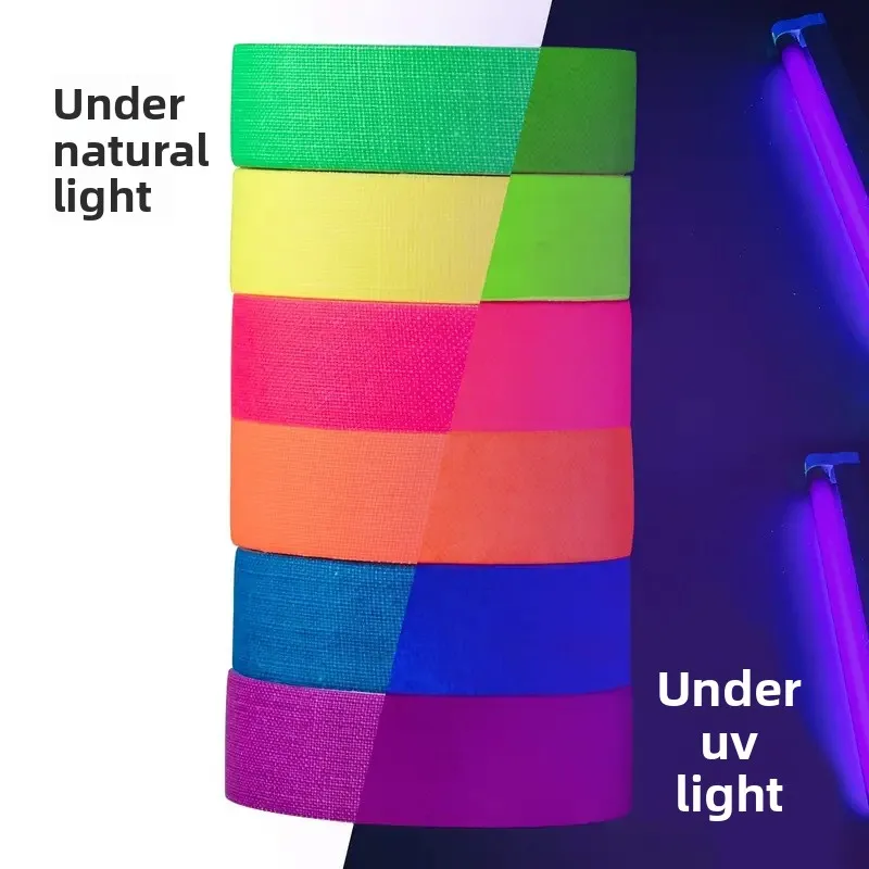 شريط فلورسنت للأشعة فوق البنفسجية، دعامة إضاءة للمسرح عالية الالتصاق، يتوهج تحت الضوء الأرجواني، شريط مضيء خالٍ من البقايا