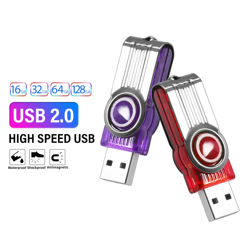 Hot Sale Colorful Rotatable USB Flash Drive 128GB Memory Stick 64GB Free Keychain Pen Drive 32GB High Speed ​​USB Flash Drive