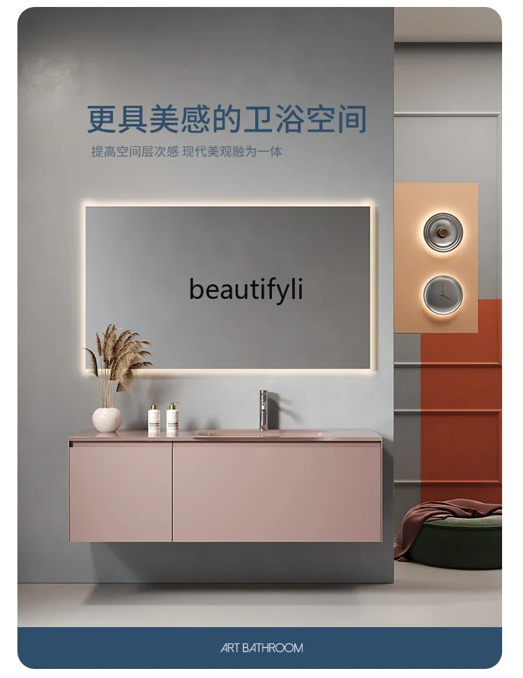 Glass Wall-Mounted Dirty Pink Thin Edge Wash Basin Washstand