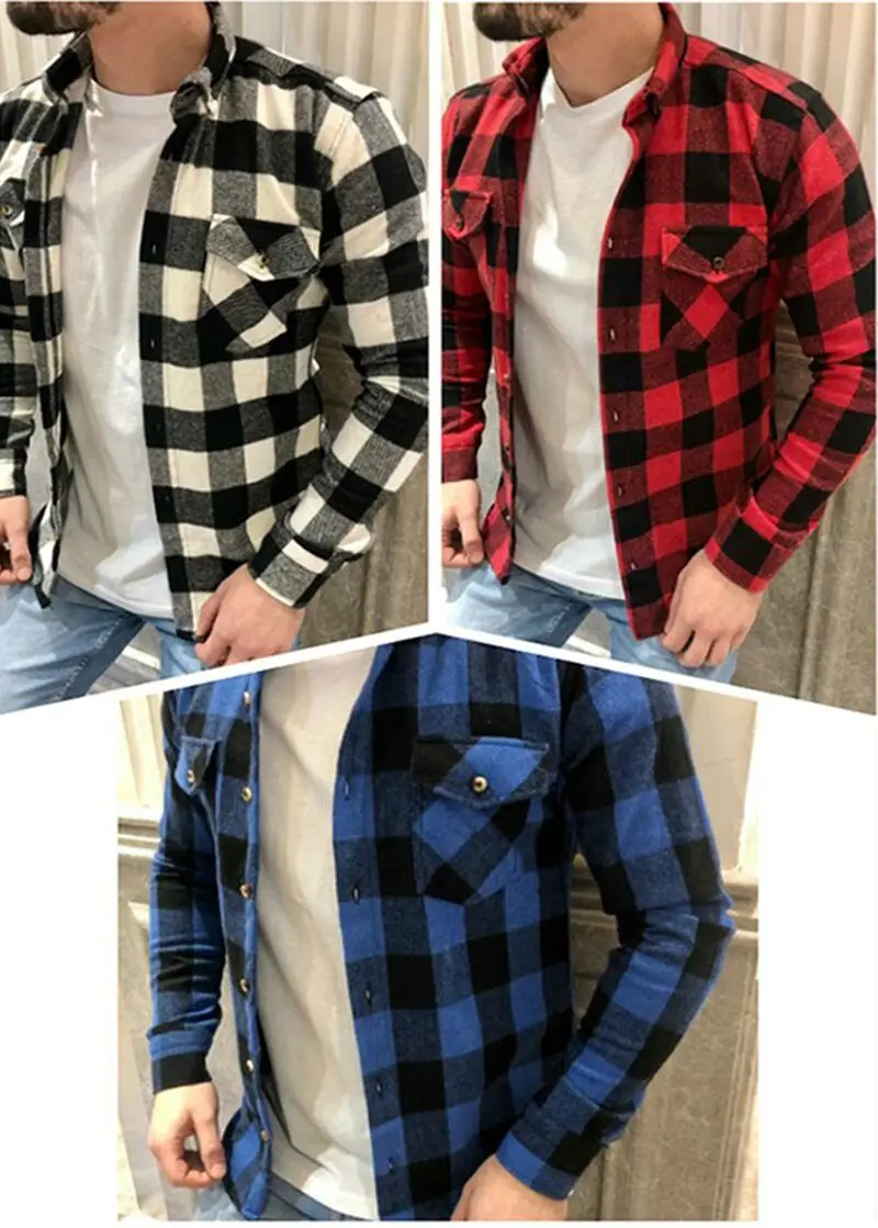 

Men's Collar Plaid Long Sve irt Stand Fit Youth Autumn Regular Thin Classic Patterned Dr irt