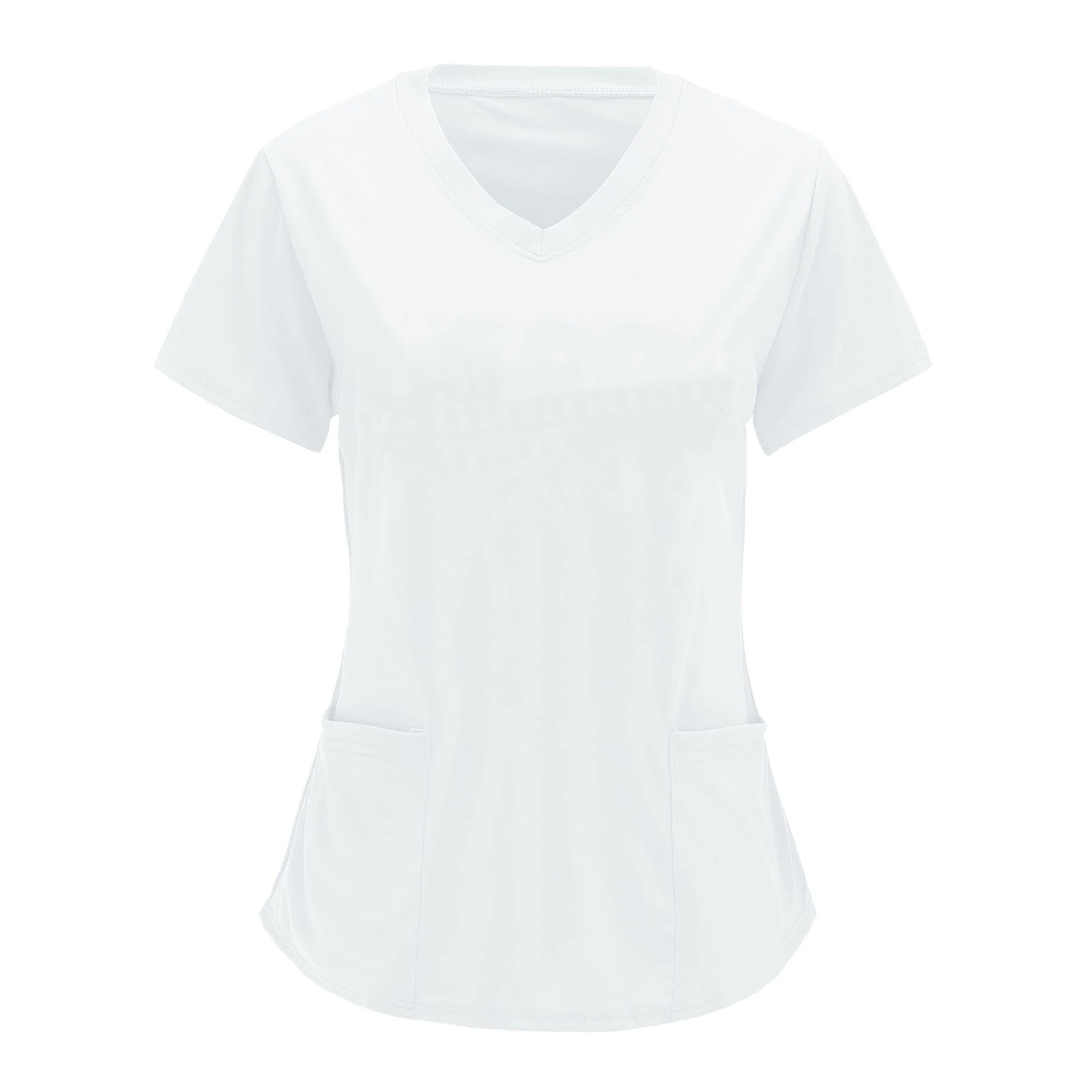 Women Nurse Style T-shirts Pocket Front Tops Casual Short Sleeve V Neck Working Women's Clothing