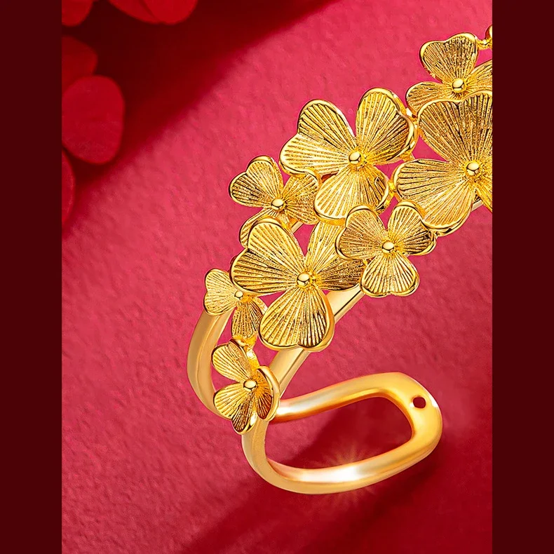 24K Pure Yellow Gold Color Bracelet Bangle Open Apricot Leaf