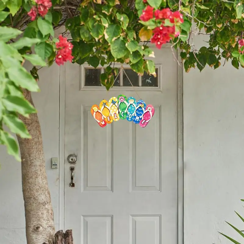 Hello Summer Door Sign Flip-Flop Shaped Beach Decorations Home Décor Accents Weather-Resistant Sturdy Stylish Door Decor For