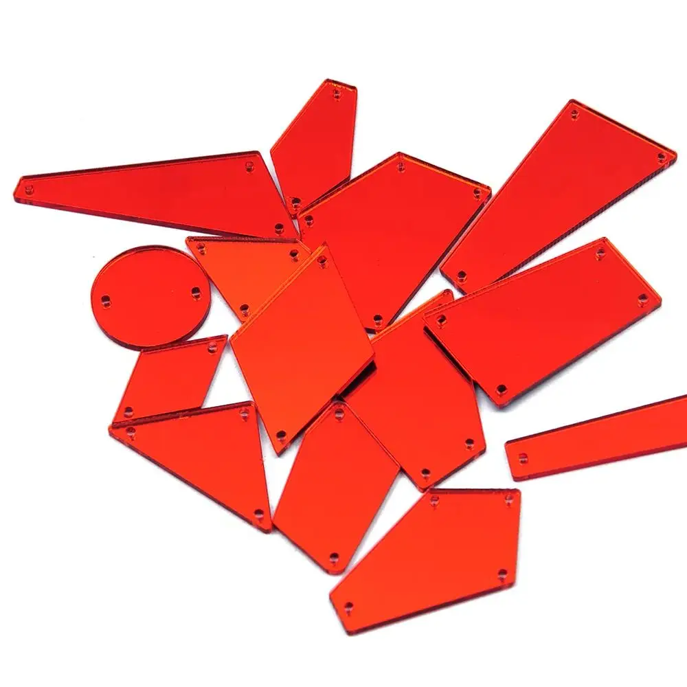 30pcs Assorted Sizes Red Mirror Rhinestone Flatback Acrylic Strass Sewn Stones for Dress Garment Needlework Applique