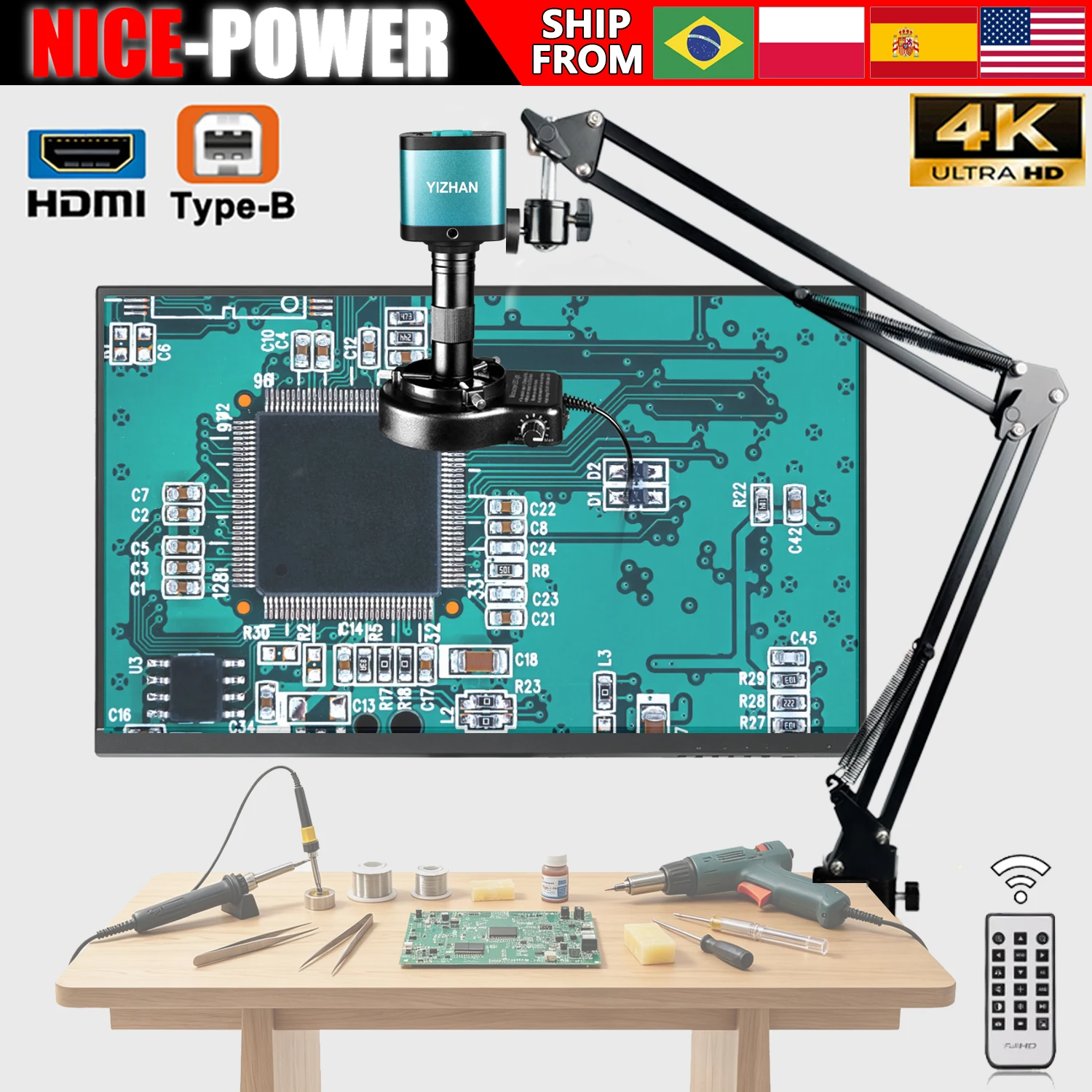 Microscope numérique 4K YIZHAN, ensemble de caméra de microscope industriel IMX327 pour soudage ou inspection de circuits imprimés, microscope pour bijoux 1080P