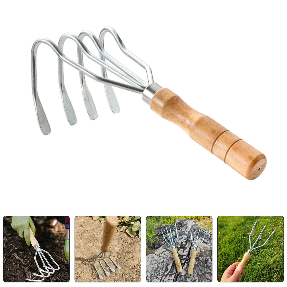 

2Pcs Ergonomic Handheld Clam Rake Set Stainless Steel Teeth Wooden Handle for Beach Shell Digging Clamming Seafood Harvesting