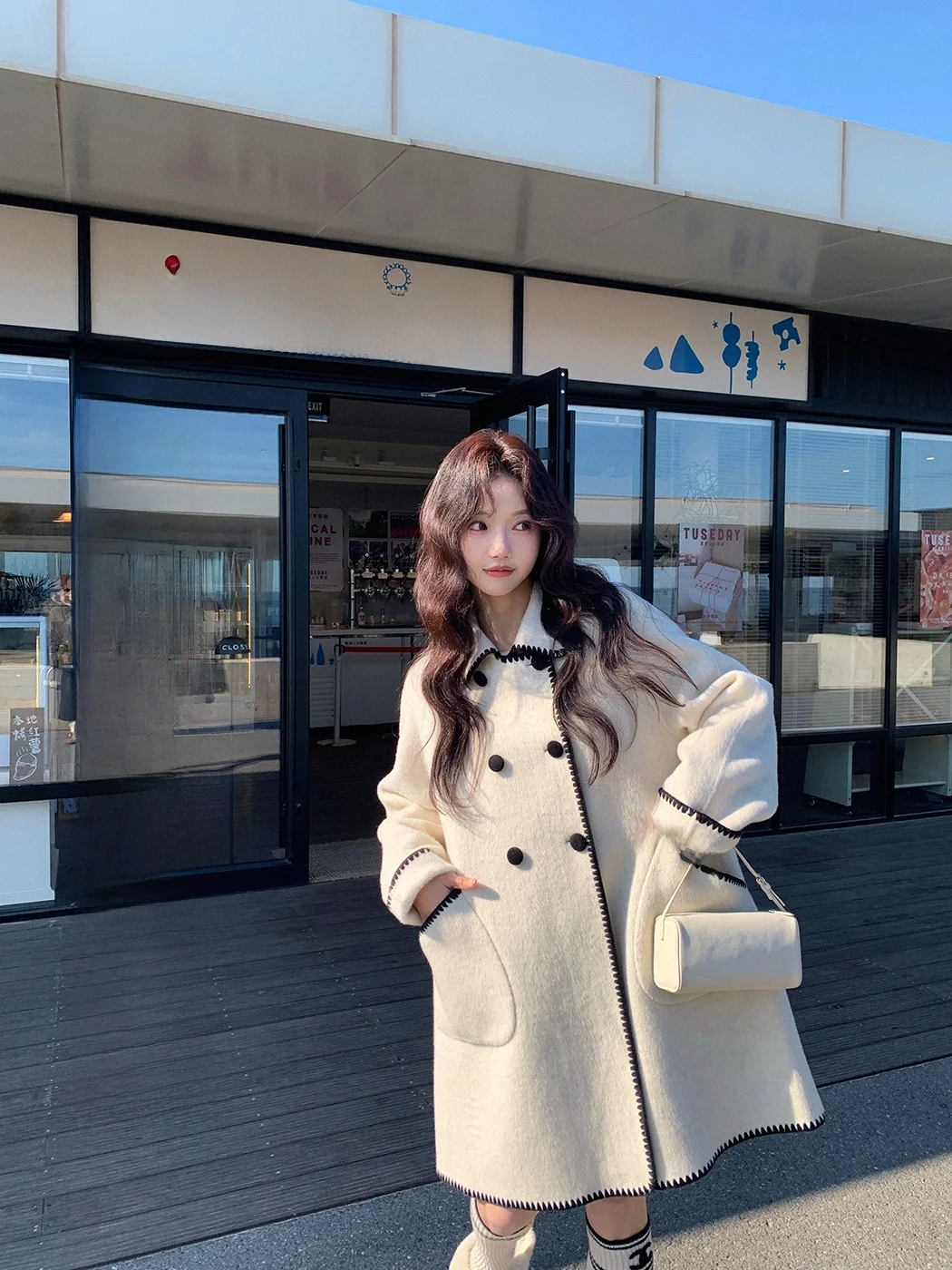 

Шерстяное пальто Ibell Zhang с вышивкой и воротником-куклой, из шелковой шерсти с верблюжьим пухом, женская модная зимняя верхняя одежда, новинка