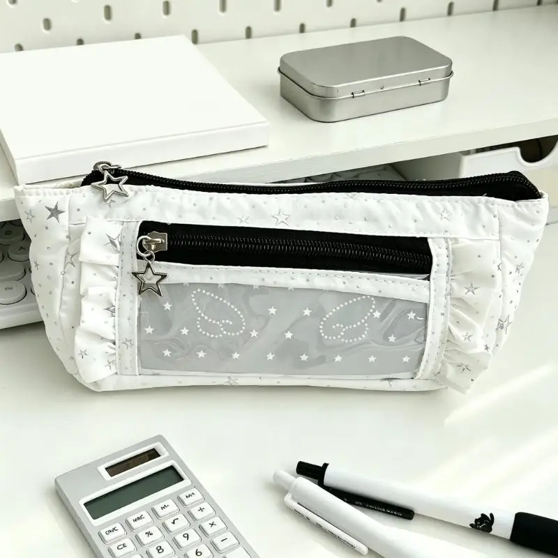 Polyester Pencil Case with Separate Main Compartment and Clear Front Pocket for Writing Tools and Small School Supplies D2RC