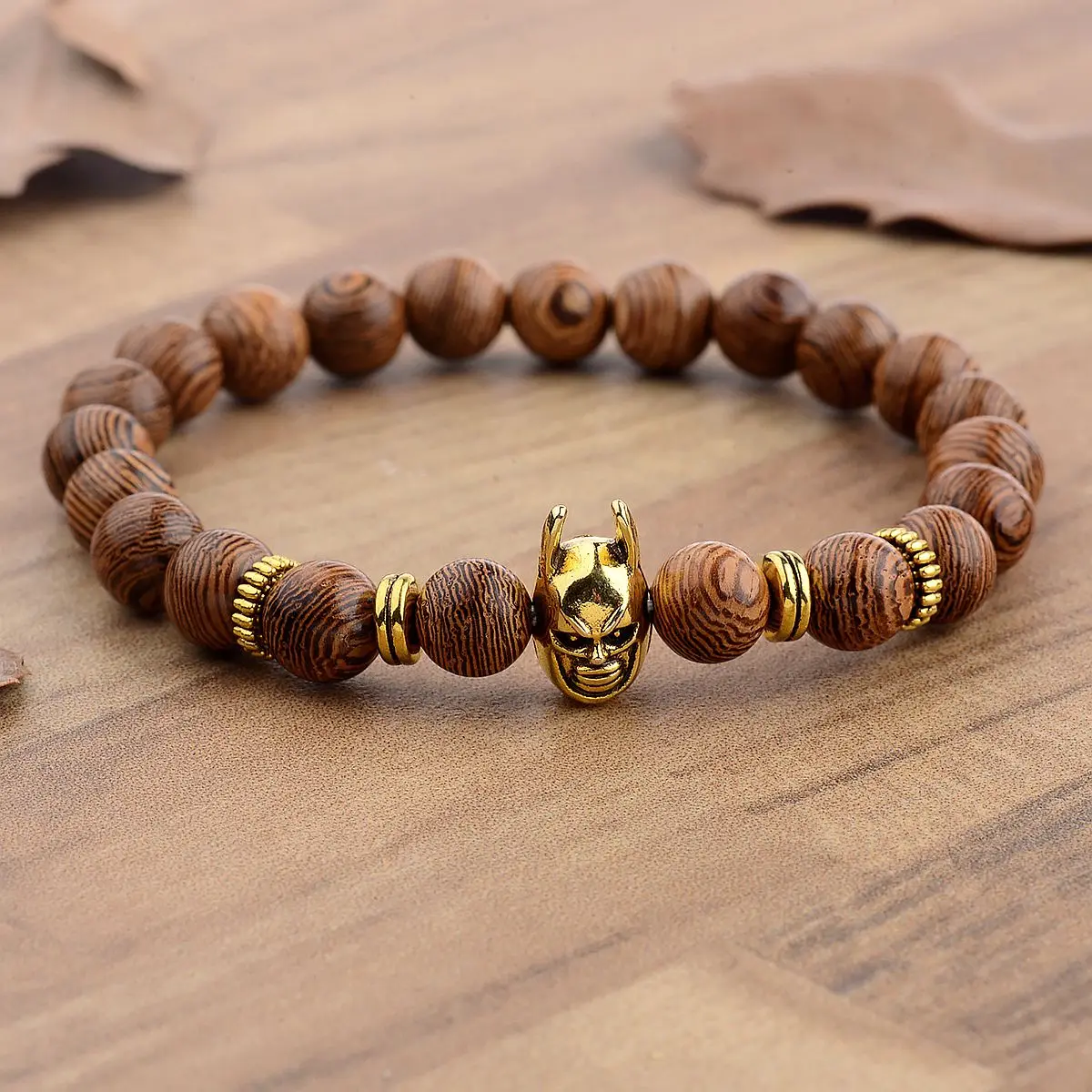 Retro Devil Bead Wooden Beaded Bracelet Hombre Pulseras Vintage Metal Beads Elastic Buddhist Prayer Bracelets & Bangles Homme