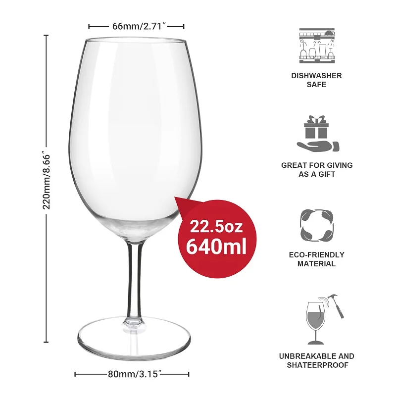 MICHLEY 2/4/6PCS Set Plastic Transparent Unbreakable Red Wine Juice Drink Wine Glass Cups Applicable For Wedding Party Birthday