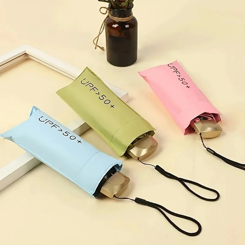 1Piece Mini Folding Travel Umbrella 8 Ribs Compact Pocket Windproof Rainproof Sunshade Daily Use UPF 50+ for Travel