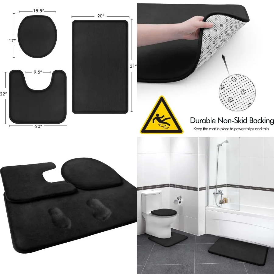 

3Piece Memory Foam Bath Mat Set with NonSlip and Absorbent Features for Bathroom Use Includes 20x31 Inches Floor Mat 20x22 Inch