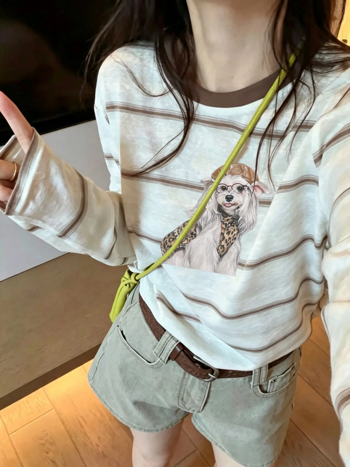 Retro Long Sleeve T-Shirt Women's Cartoon Anti-Aging Print Early Autumn New Style Snowflake Cotton Sunshade Cover up Stripes
