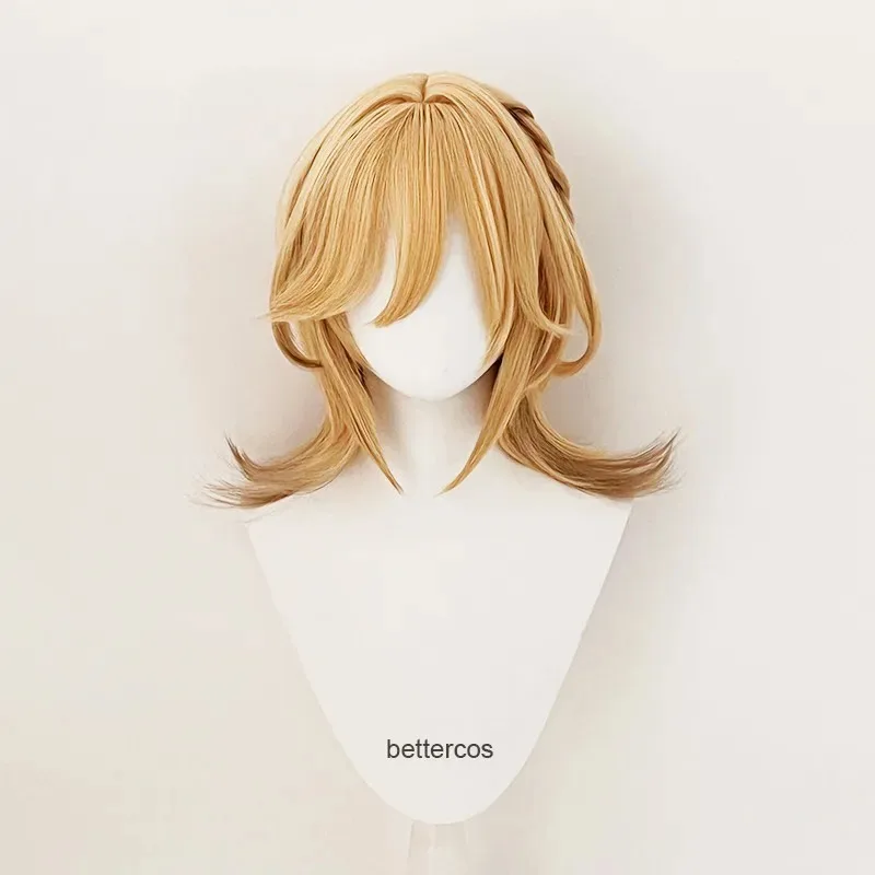 

qq023Kaveh Косплей Game Impact Kaveh Высокое качество 50 см длинные льняные золотые с косой термостойкие парики для волос + шапочка для парика